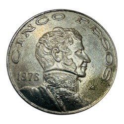 Alternative view of Mexico Cinco Pesos Circulation Coin Issue Unique and Rare 1976 Unique and Rare
