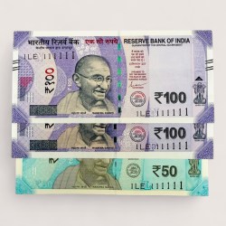 Rs 50 and 100 Ultra Unique Pair Set of Banknotes Same Number 1LE 111111 Gem UNC Unique and Rare