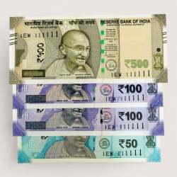 Rs 50 and 500 Ultra Unique Pair Set of Banknotes Same Number 1EW 111111 Gem UNC Unique and Rare