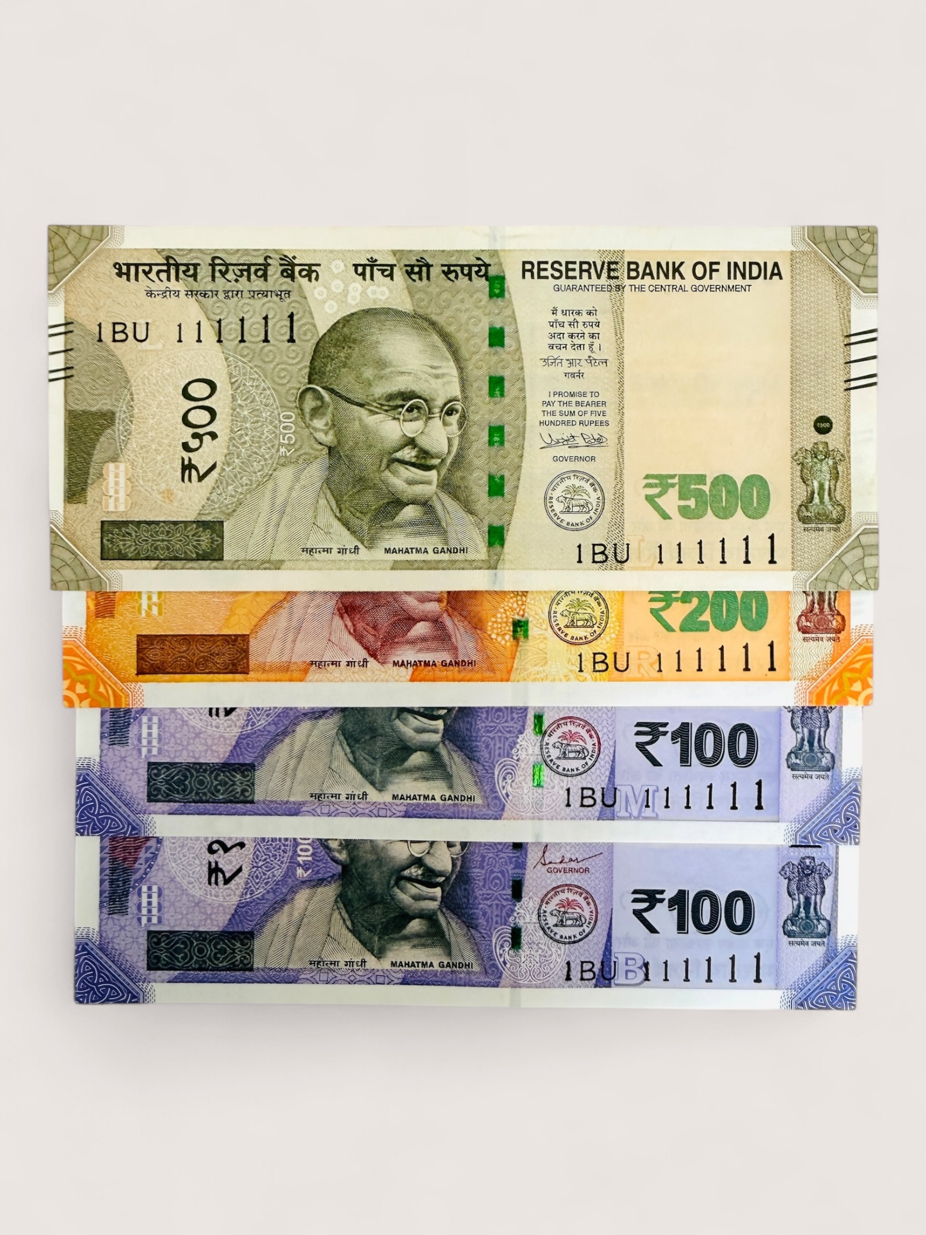 Rs 50 and 500 Ultra Unique Pair Set of Banknotes Same Number 1BU 111111 Gem UNC Unique and Rare