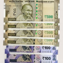 Rs 100 and 500 Ultra Unique Pair Set of Banknotes Same Number 1NE 111111 Gem UNC Unique and Rare