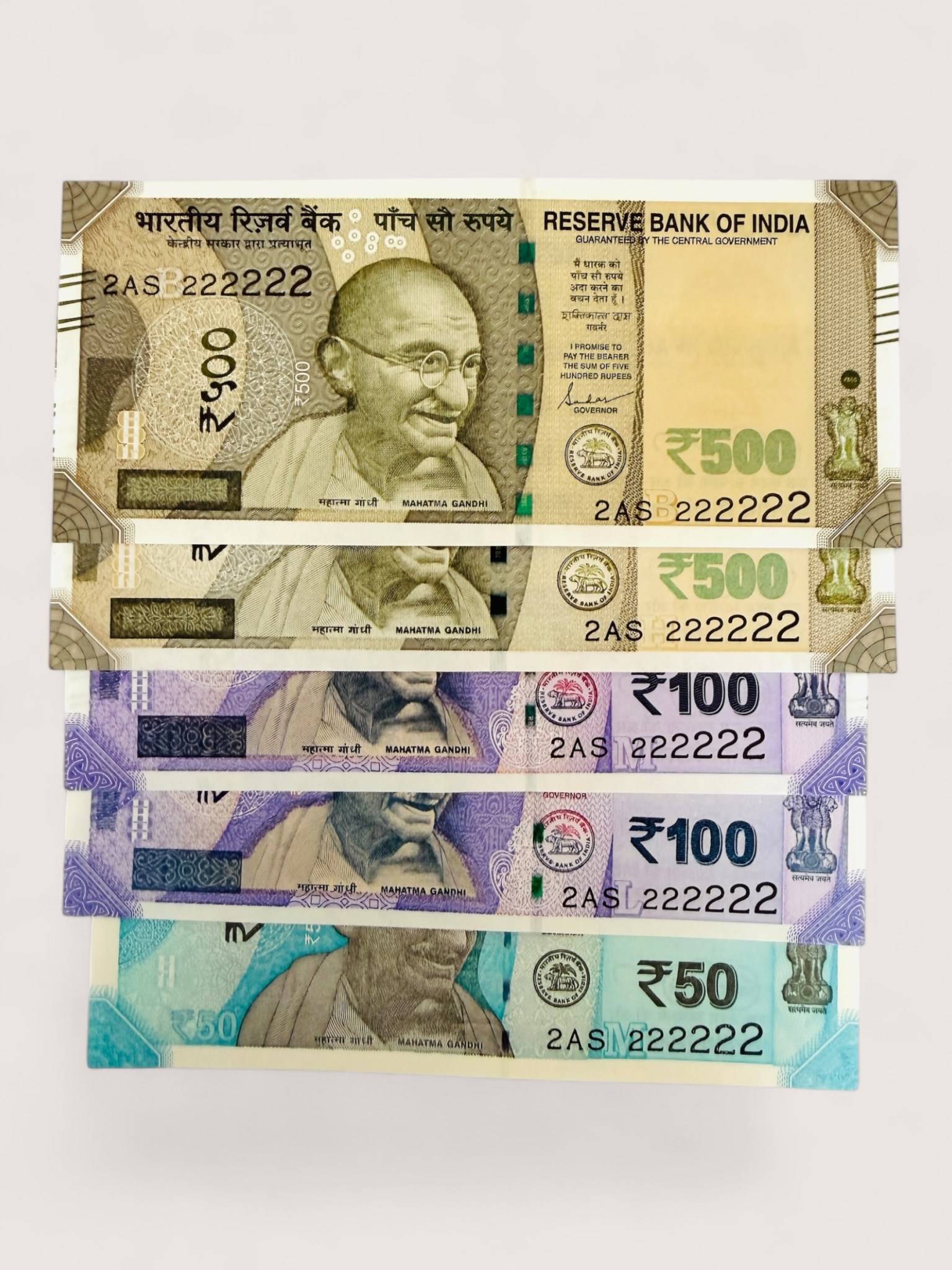 Rs 50 and 500 Ultra Unique Pair Set of Banknotes Same Number 2AS 222222 ...