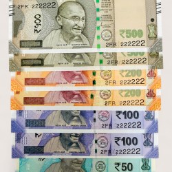 Rs 50 and 500 Ultra Unique Pair Set of Banknotes Same Number 2FR 222222 Gem UNC Unique and Rare