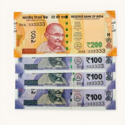 Rs 100 to 200 Ultra Unique Pair Set of Banknotes Same Number 3HA 333333 Gem UNC Unique and Rare