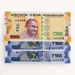 Rs 100 to 200 Ultra Unique Pair Set of Banknotes Same Number 4EL 444444 Gem UNC Unique and Rare