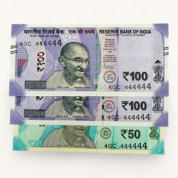 Rs 50 to 100 Ultra Unique Pair Set of Banknotes Same Number 4GC 444444 Gem UNC Unique and Rare