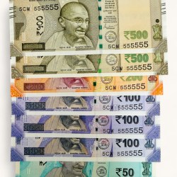 Rs 50 to 500 Ultra Unique Pair Set of Banknotes Same Number 5CW 555555 Gem UNC Unique and Rare