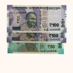 Rs 100 to 50 Ultra Unique Pair Set of Banknotes Same Number 6LG 666666 Gem UNC Unique and Rare