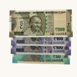 Rs 50 to 500 Ultra Unique Pair Set of Banknotes Same Number 6GV 666666 Gem UNC Unique and Rare