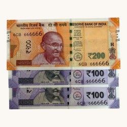 Rs 100 to 200 Ultra Unique Pair Set of Banknotes Same Number 6CB 666666 Gem UNC Unique and Rare