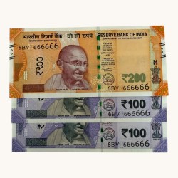 Rs 200 to 500 Ultra Unique Pair Set of Banknotes Same Number 6BV 666666 Gem UNC Unique and Rare