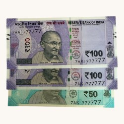 Rs 50 to 100 Ultra Unique Pair Set of Banknotes Same Number 7AK 777777 Gem UNC Unique and Rare
