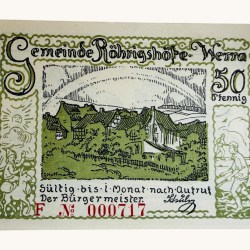 Germany Emergency Banknote 50 Pfennig Notgeld 1921 Issue Rohrigshofe UNC Unique and Rare