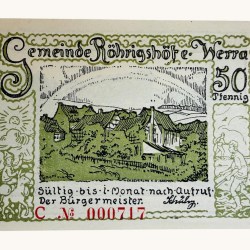 Germany Emergency Banknote 50 Pfennig Notgeld 1921 Issue Rohrigshofe UNC Unique and Rare