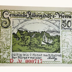 Alternative view of Germany Emergency Banknote 50 Pfennig Notgeld 1921 Issue Rohrigshofe UNC Unique and Rare