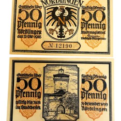 Germany Emergency Banknote 50 Pfennig Notgeld 1918 Issue Nordlingen UNC Unique and Rare