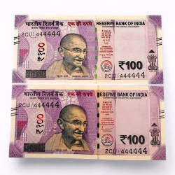 Rs 100 India Banknote Twin Set Same Number 2CU 444444 Unc Unique and Rare