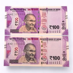 Rs 100 India Banknote Twin Set Same Number 6AD 111111 Unc Unique and Rare