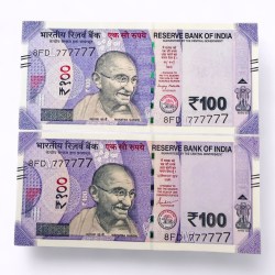 Rs 100 India Banknote Twin Set Same Number 8FD 777777 Unc Unique and Rare