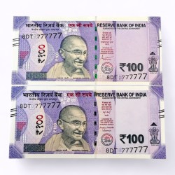 Rs 100 India Banknote Twin Set Same Number 8DT 777777 Unc Unique and Rare