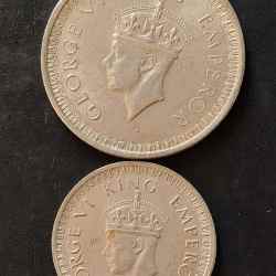Alternative view of Silver British India King and emperor George vi Denominaton 1₹ -1/2₹ Year 1943 Same and similar set are available