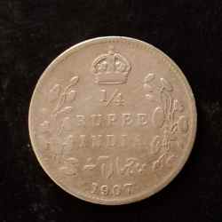 Alternative view of Silver British India King and emperor Edward VII Denominaton 1/4₹ Same and similar piece available