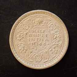 Silver British India King and emperor George vi Denominaton 1/2₹ Year 1944 Same and similar piece available