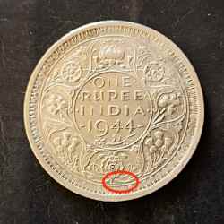 Silver British India King and emperor George vi Denominaton 1 ₹ Year 1944 Lahore mint Same and similar piece available