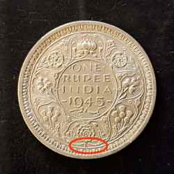 Silver British India King and emperor George vi Denominaton 1 ₹ Year 1945 Lahore mint Same and similar piece available