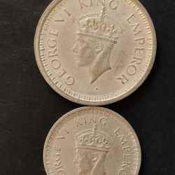 Alternative view of Silver British India King and emperor George vi Denominaton 1₹ -1/2₹ Year 1944 Same and similar set are available