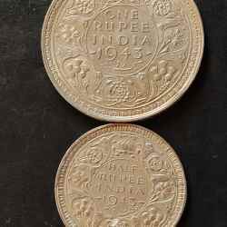 Silver British India King and emperor George vi Denominaton 1₹ -1/2₹ Year 1943 Same and similar set are available