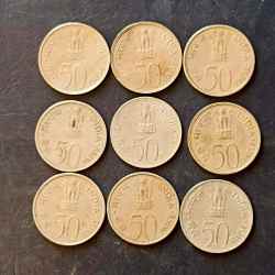 Republic India Denominaton 50 paise Grow more food Same and similar piece available