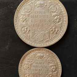 Alternative view of Silver British India King and emperor George vi Denominaton 1₹ -1/2₹ Year 1942 Same and similar set are available
