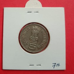 Alternative view of 5 Rs Tilak ki Copper Nickel Coin UNC Condition