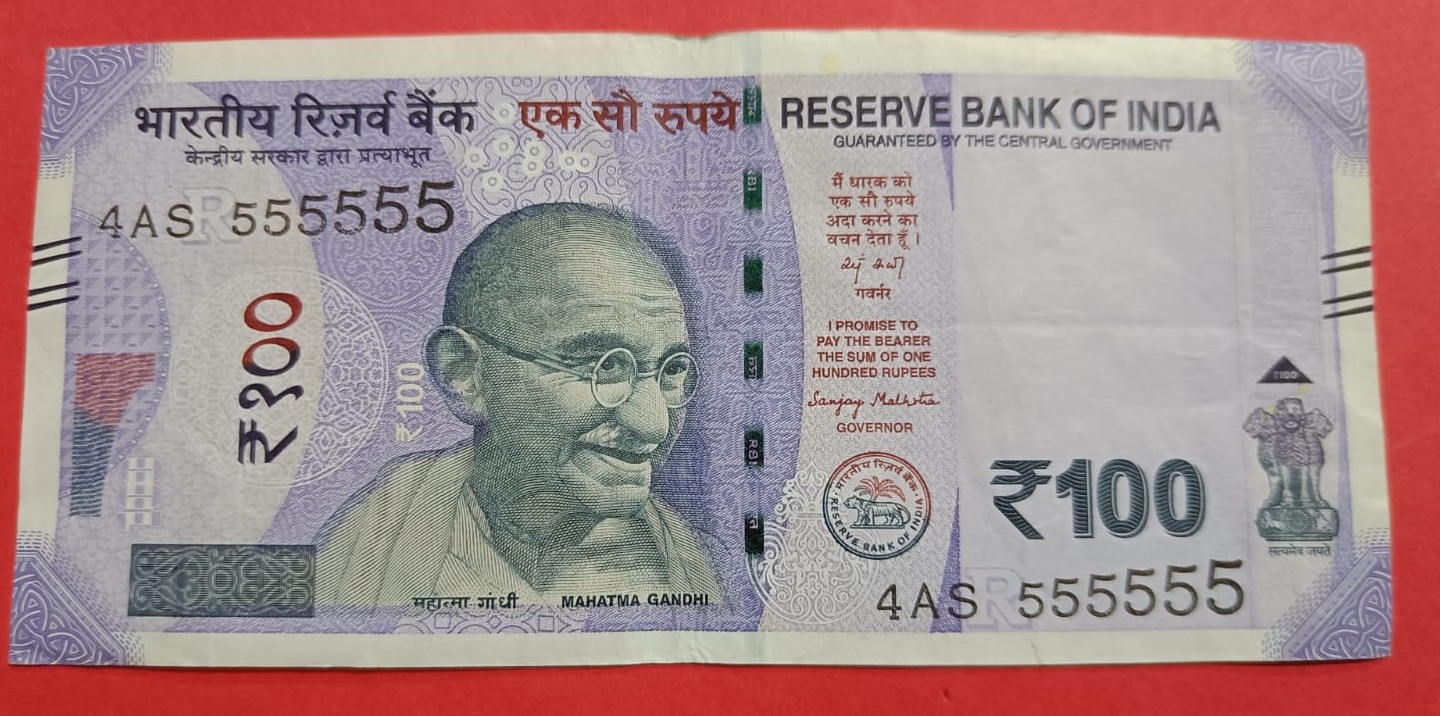 100 Rs 555555 AUNC Condition Fancy Number Note