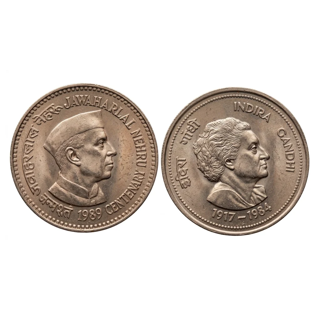 5 Rupees 2 Different (Jawaharlal Nehru & Indira Gandhi) GEM UNC Coin(2 Coin Set)