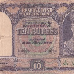 King George VI British India 10 Rupees Front Face C D Deshmukh Sign Note #3