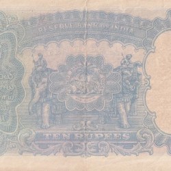 Alternative view of Extra Fine Collector Choice 10 Rupees Side Face C D Deshmukh Signature British India Note Rare