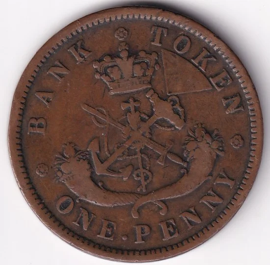 Bank of Upper Canada 1 Penny 1857 Copper 33.4 mm Token Coin