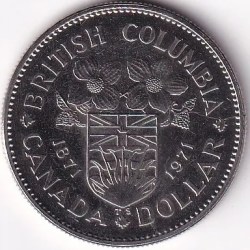 Canada British Columbia 1971 One Dollar Unc 32 mm Coin