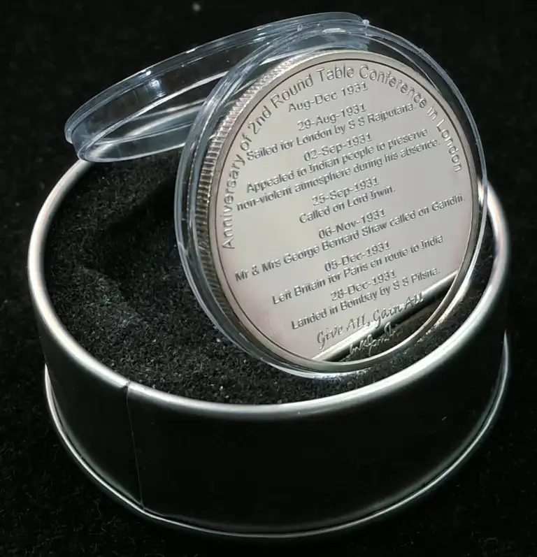 Mahatma Gandhi - 2nd Round Table Conference In (1931-2015) Silver Plated Medallion With Box