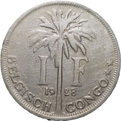 Alternative view of Old Copper-Nickel 50 Centimes of Albert I (AD 1928) of Belgian Congo Rare