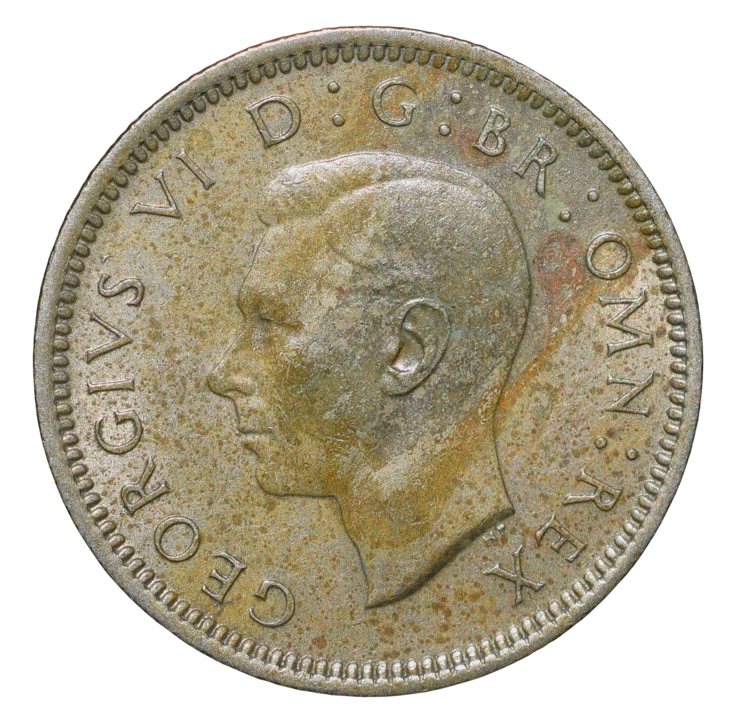 Copper-Nickel 6 Pence of George VI of United Kingdom (AD 1948) with Flowers