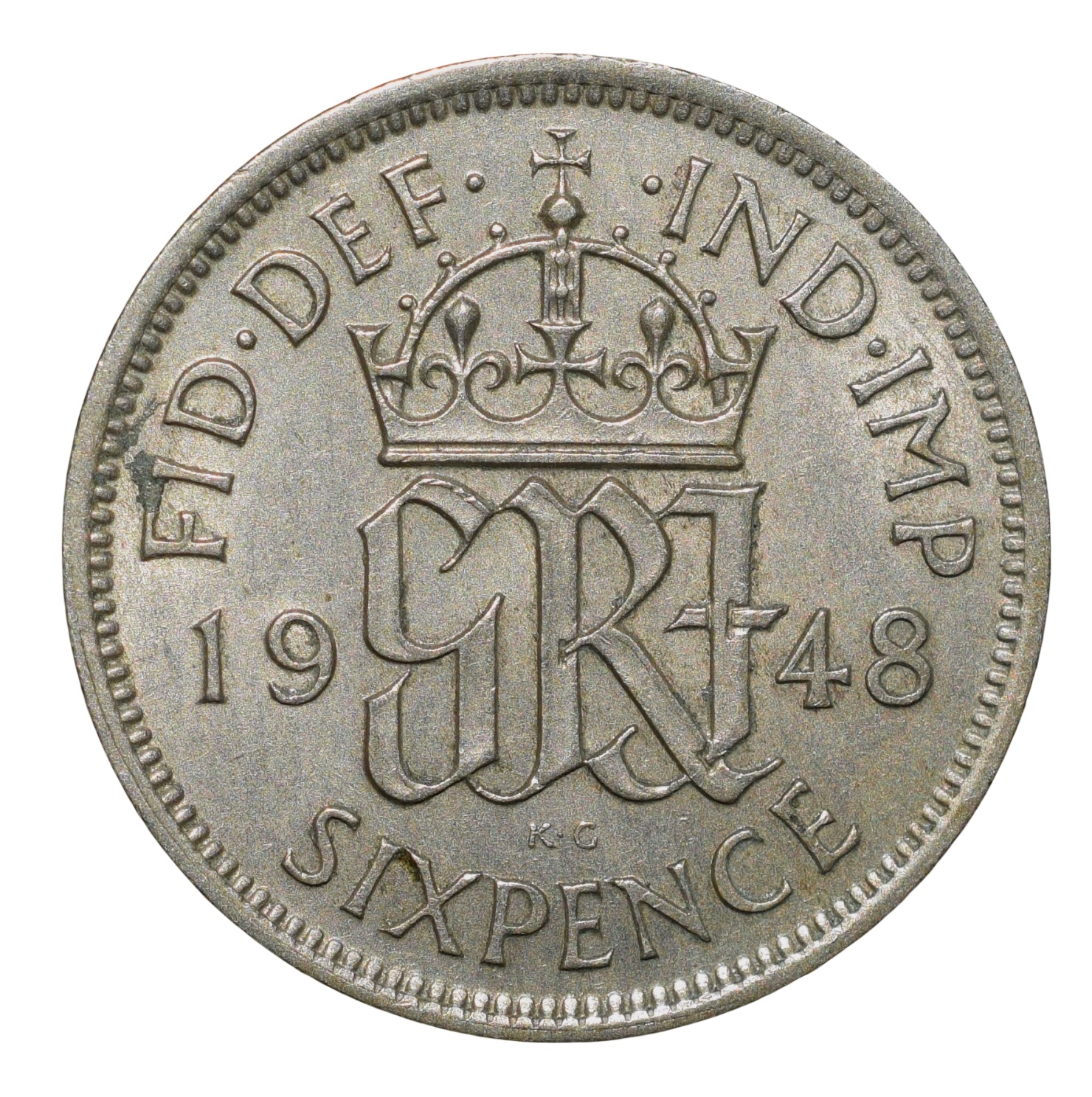 Copper-Nickel 6 Pence of George VI of United Kingdom (AD 1948) with Flowers