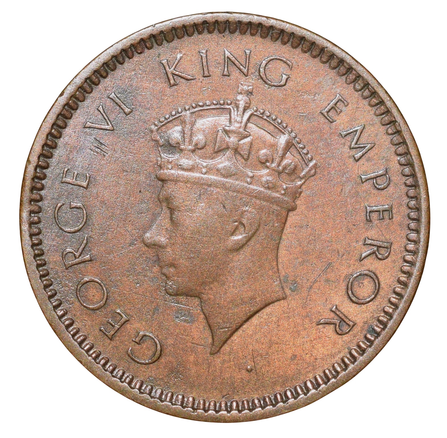 Bronze 1/2 Pice of George VI (AD 1939) of Calcutta Mint Head I