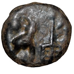 Black Cast Copper of Vidarbha(Paoni) Region (4th - 3rd Cen. BC) with Swastik above Elephant facing Right & Tree Ext.Rare