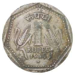 Copper-Nickel 1 Rupee of Republic India (AD 1984) of Hyderabad Mint Security Edge Rare Date