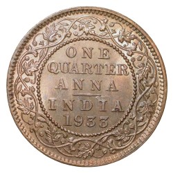 Alternative view of Bronze 1/4 Anna of George V (AD 1933) of Calcutta Mint UNC Grade