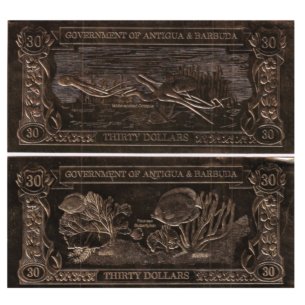Antigua and Barbuda 30 Dollars (The search for nectar) Gold Plated (2 Note) Set