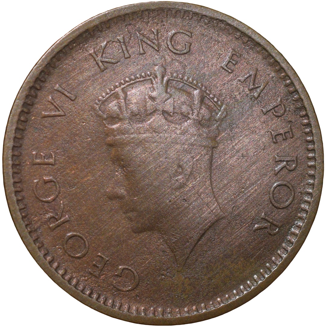 Bronze 1/2 Pice of George VI (AD 1939) of Calcutta Mint Head I